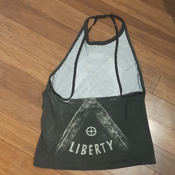 Black  skull design  halter top  w. sequins straps - Picture 2 of 5